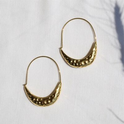 Odessa  - Hammered Hollowed Out Boat Hoop Earrings