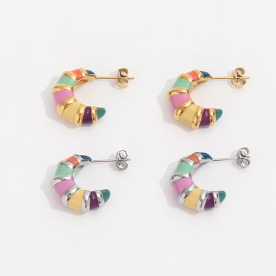 Nadine - Colorful Enamel Hoop Croissant Earrings