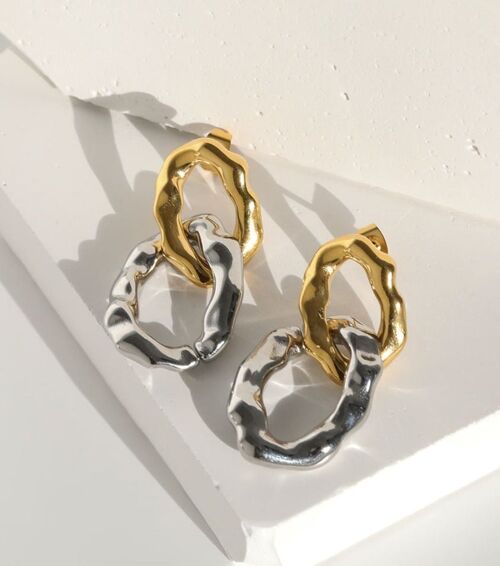 Sabiha - Interlocking Hammered Gold & Silver Earrings