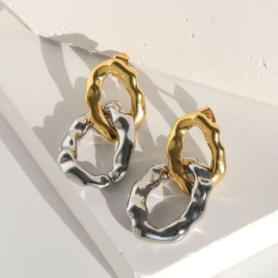 Sabiha - Interlocking Hammered Gold & Silver Earrings