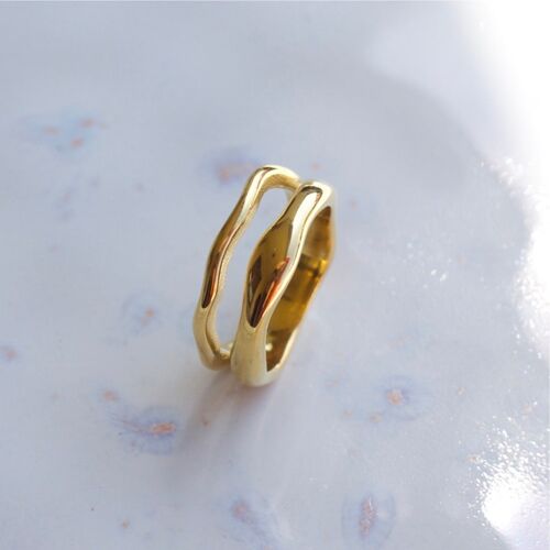 Shantina - Double Layer Wave Gold Stacking Ring