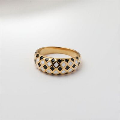 Clemence - Black and White Checkboard Dome Ring