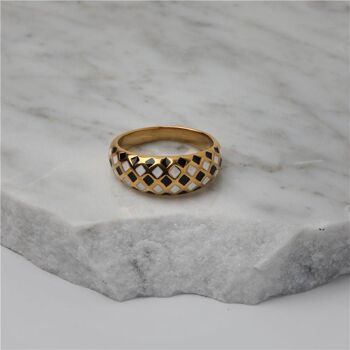 Clémence - Bague Dôme Damier Noir et Blanc 5