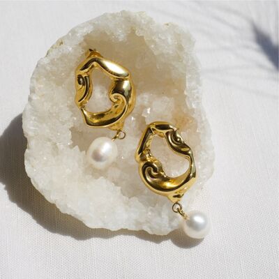 Jove - Boucles d'oreilles créoles en forme de perle baroque