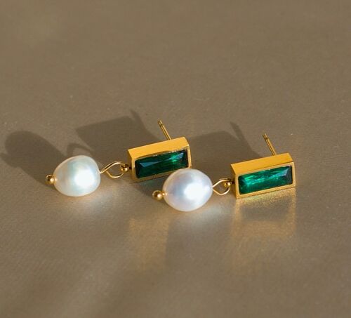 Marzia - Pearl Green Crystal Drop Earrings