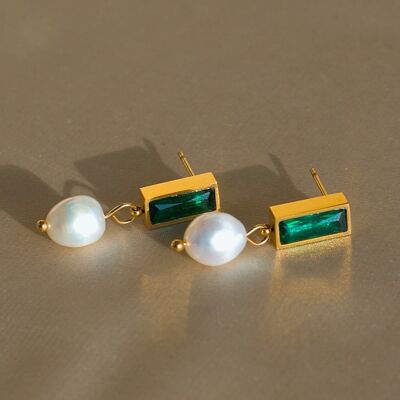 Marzia - Pearl Green Crystal Drop Earrings