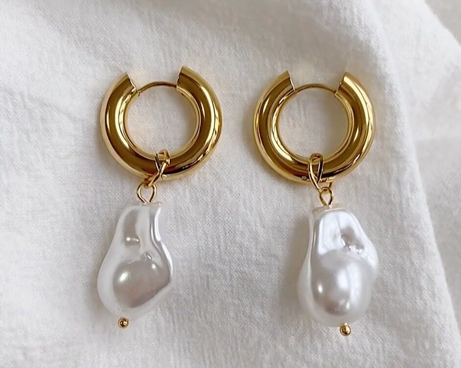 Damian - Detachable Faux Baroque Pearl Gold Hoops