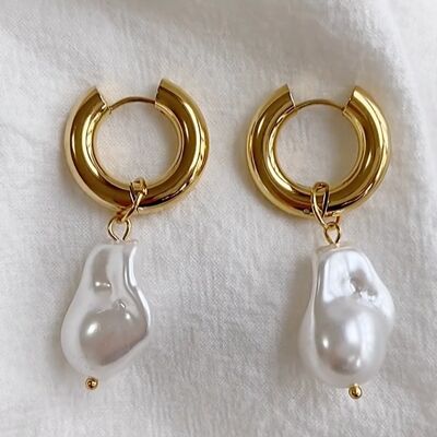 Damian - Detachable Faux Baroque Pearl Gold Hoops