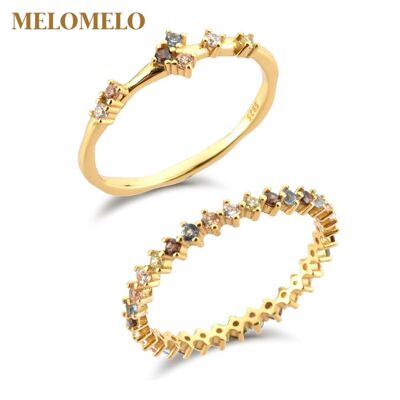 Danya - Rainbow Hammered Gold & Eternity Ring Band