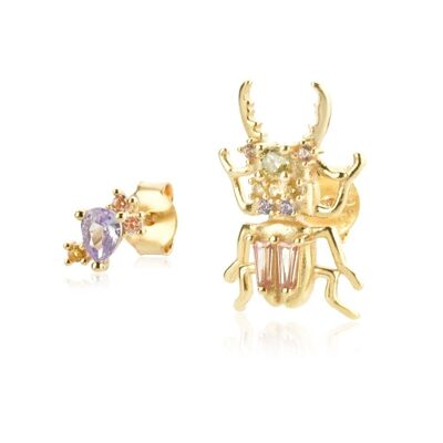 Bergamo - Boucles d'oreilles en cristal de scarabée cloutées Bug Me