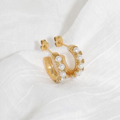 Courie - Pendientes pequeños de perlas de rocalla de oro