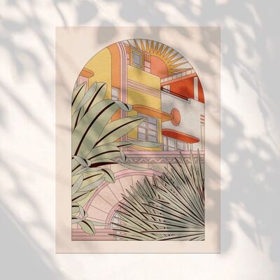 Stampa artistica botanica di architettura in stile Mid-Century di Miami