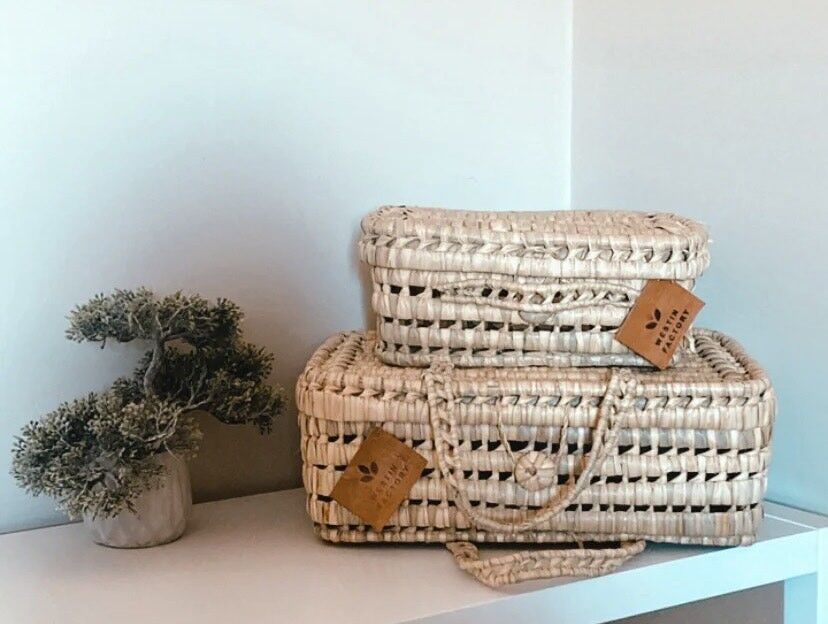 VALISETTES EN FEUILLES DE PALMIER - SET DE 2