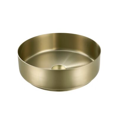 Park washbasin in brushed brass made of the finest stainless steel as a countertop washbasin without a tap hole 400 x 400 x 145 mm