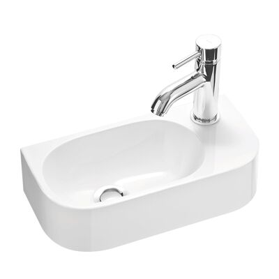 Lavabo para aseo de invitados PARK 40x20 cm de fundición mineral para montaje a pared o lavabo sobre encimera con orificio para grifería a la derecha