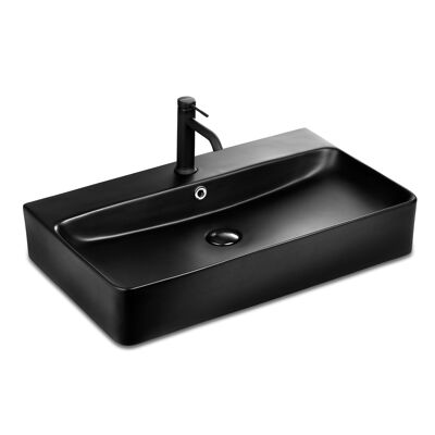 Berlin washbasin 70x42 made of the finest ceramics for wall mounting or as a countertop washbasin with a tap hole in black matt