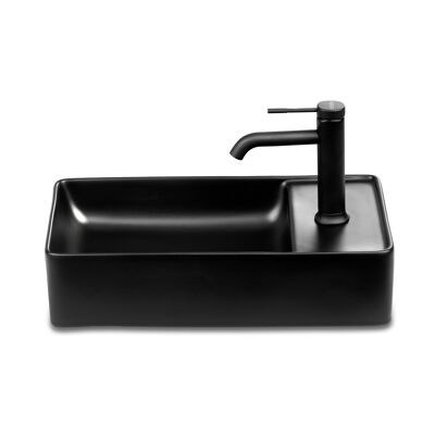 Lavabo WC invité SOHO 2.0 en céramique 46 x 25 cm pour montage mural ou vasque à poser avec trou pour robinet en noir mat