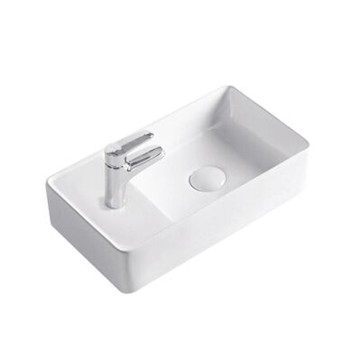 Lavabo para aseo de invitados SOHO 2.0 en 46 x 25 x 12 cm de la mejor cerámica para montaje en pared o como lavabo sobre encimera con orificio para grifería