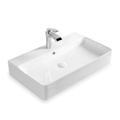 Lavabo Berlin 70x42 in finissima ceramica per montaggio a parete o come lavabo da appoggio con foro rubinetto