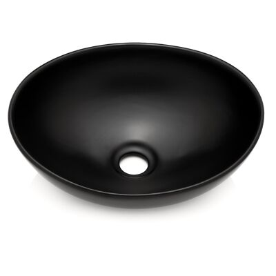 Lavabo Park en negro mate de la mejor cerámica como lavabo sobre encimera sin orificio para grifería 400 x 340 x 145 mm