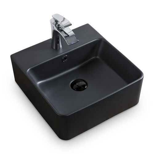 Wand Hänge Gäste WC Keramik Waschbecken Soho dünner Rand 40 x 42 cm Matt Schwarz