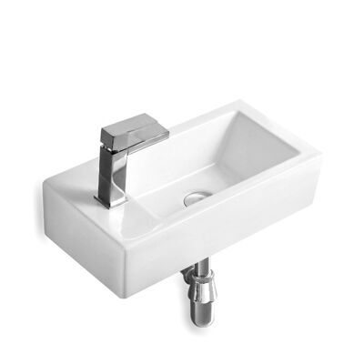 Lavabo para aseo de invitados SOHO de cerámica para montaje en pared o como lavabo sobre encimera con orificio para grifería