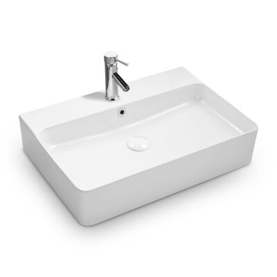 Lavabo de la série SOHO 2.0 avec un rebord fin 60 x 42 cm en céramique de la plus haute qualité, adapté au montage mural ou comme lavabo à poser avec un trou pour robinet