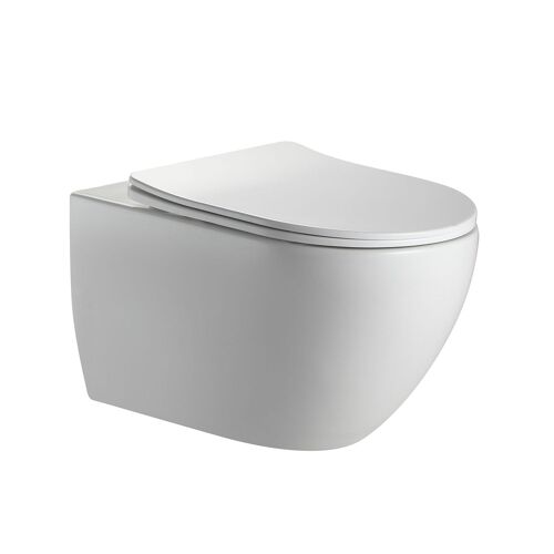 Whirlflush Hänge Wand WC Spülrandlos Tornado Spülung Weiß Glanz mit WC-Sitz Super Slim Toilette