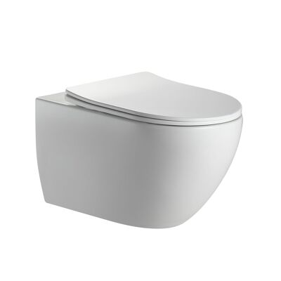 Whirlflush Hänge Wand WC Spülrandlos Tornado Spülung Weiß Glanz mit WC-Sitz Super Slim Toilette