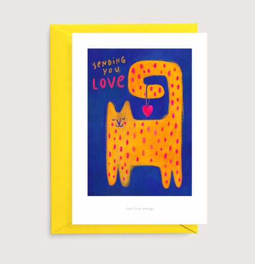 Sending you love mini art print | Cat card