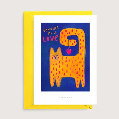 Sending you love mini art print | Cat card