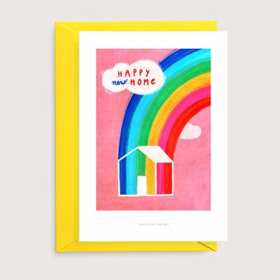 Frohes neues Zuhause Mini-Kunstdruck | Haus- und Regenbogenkarte
