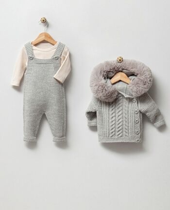 Ensemble manteau et salopette combinés en laine et coton avec col en fourrure 0-1 ans 1