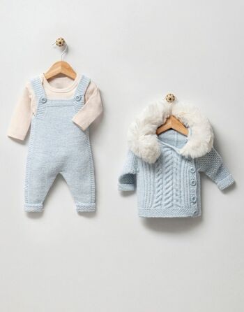 Ensemble manteau et salopette combinés en laine et coton avec col en fourrure 0-1 ans 2