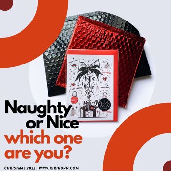 "BOX OF NAUGHTY"  Naughty or Nice Christmas card design. Santa Red. 1