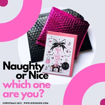 "BOX OF Nice"  Naughty or Nice Christmas card design. Party Pink. 1