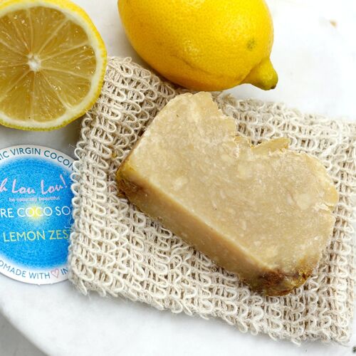 ORGANIC ALL-NATURAL Handmade Lemon Zest Flower Soap & Soap Saver Bag