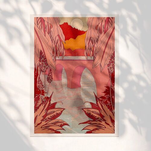 Palm Bridge' Pink Boho Style Botanical Nature Art Print