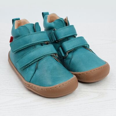 Zapatos para niños POLOLO | Zapato descalzo fabricado en piel de curtido vegetal | ECO en turquesa