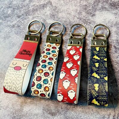 Christmas Printed Leather Strap Keychain