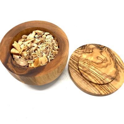 Caja dispensadora de fragancias de madera de olivo con tapa + virutas de madera de olivo como portador de la fragancia