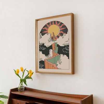Stampa artistica in stile Mid-Century dei Tarocchi Boho Sun del Sentiero del Sole