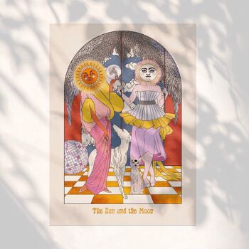 Tarot céleste de style Boho du Soleil et de la Lune Impression artistique 1