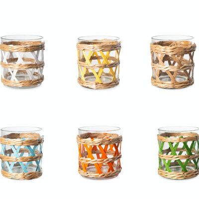 Juego de 6 vasos con tejido de paja