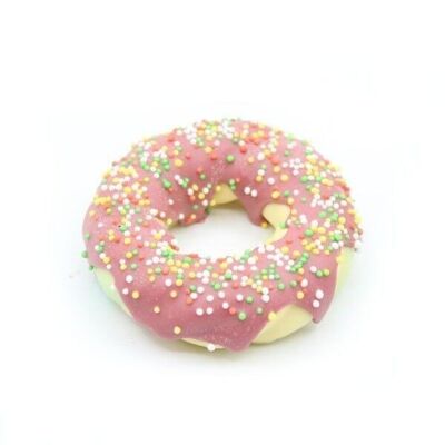 Mit Marshmallow-Donut überzogene Milchschokolade/Rubinfarbene Perlen, 55 g – Schachtel mit 6 Donuts