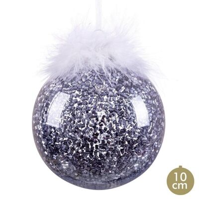 CHRISTMAS - BLACK PLASTIC BALL WITH FEATHER CT720306