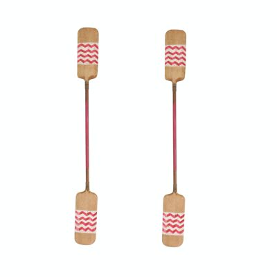 SET OF 2 HAND PAINTED PINK AND NATURAL COLOR DOUBLE PADDLES 20X5X185CM FUFOA