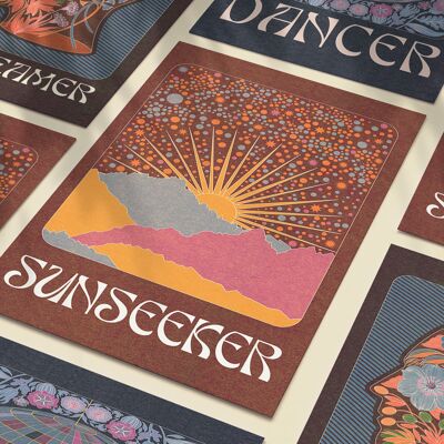 Sunseeker' Tarot-Karten-Stil Retro Boho Himmlischer Kunstdruck