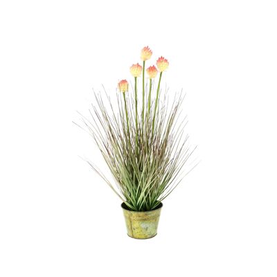 FLEUR ARTIFICIELLE GRAMINÉE FLEURIE AVEC POT EN ZINC HT 53CM