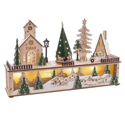 CHRISTMAS - LANDSCAPE HOUSES MUSIC AND 6 WOODEN LIGHTS CT119596